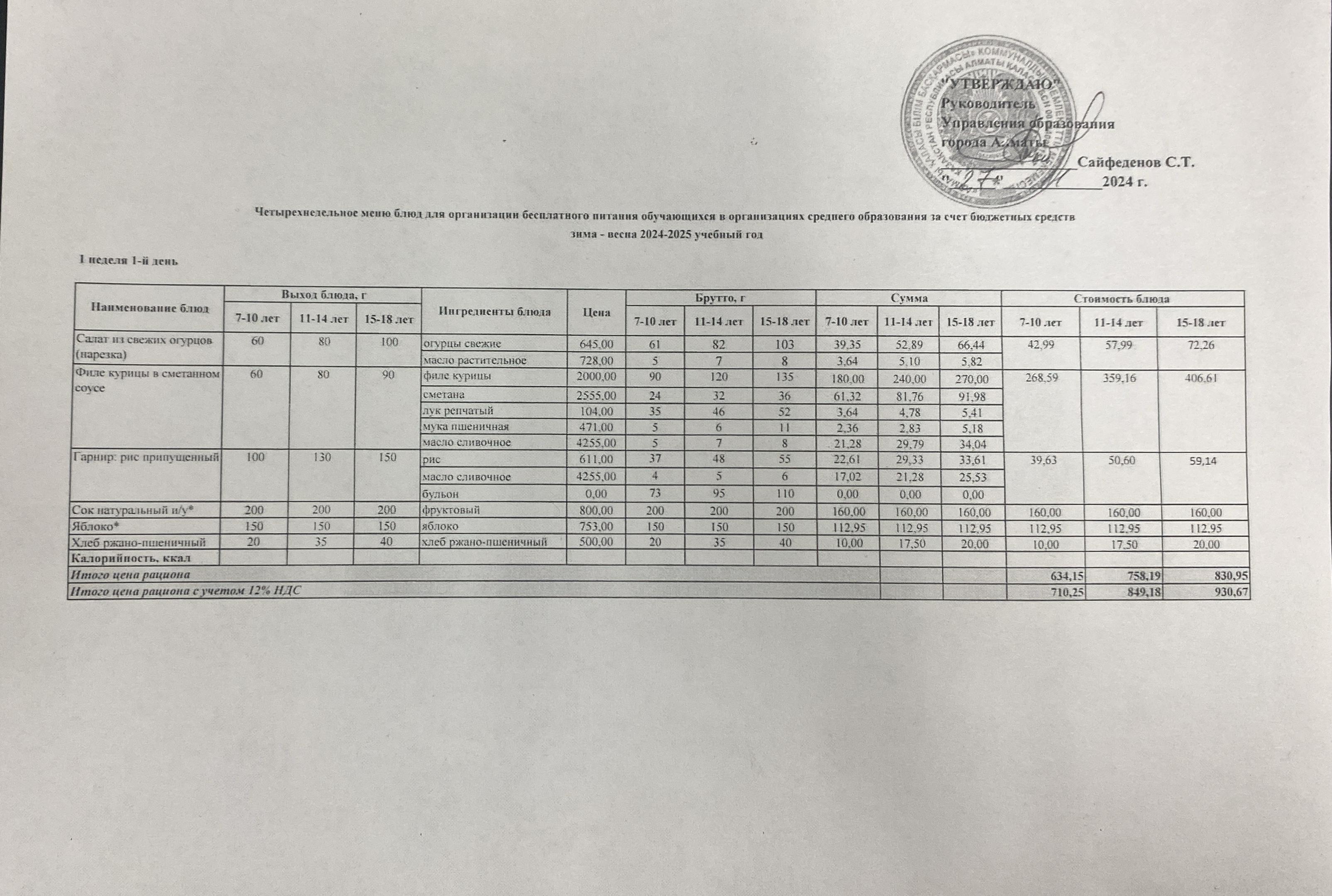 Ас мәзірі Қыс-Көктем 2024-2025ж